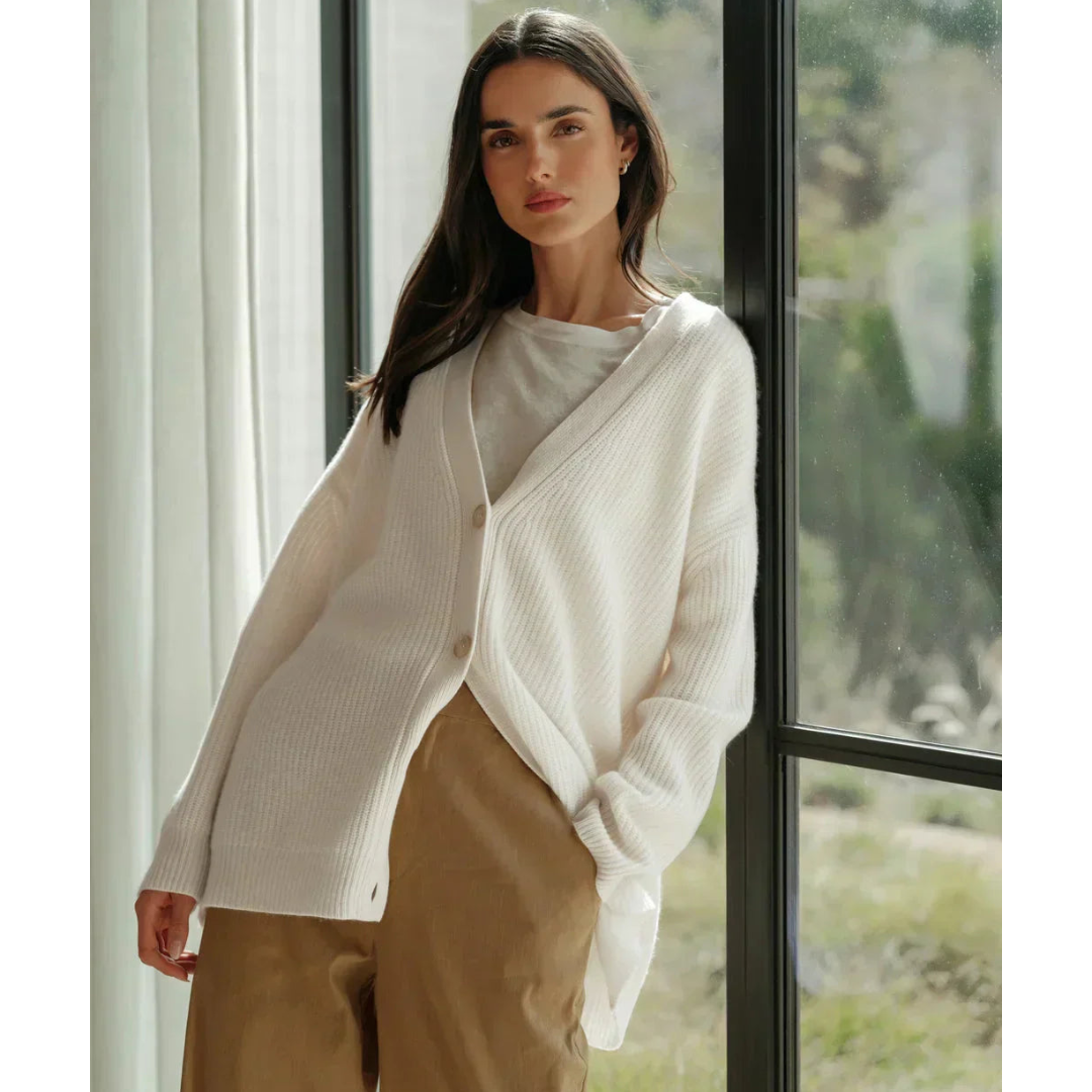 Ribbed Knit Button Cardigan | Relaxed Fit with Drop Shoulders | Soft Casual Layer