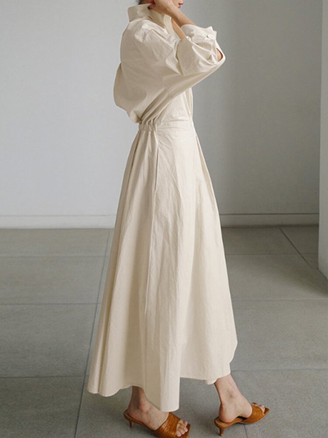 Structured Shirt Dress | Waist Pleat Detail & Midi Hem | Crisp Cotton Blend