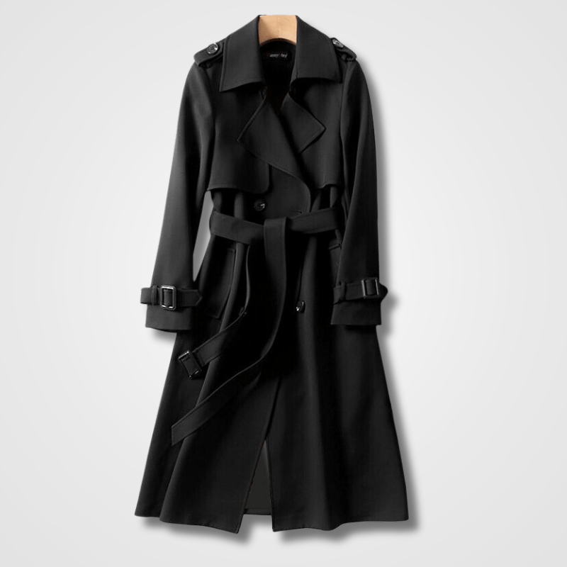 Classic Long Trench Coat | Belted Waist | Lightweight Polyester | Timeless Outerwear