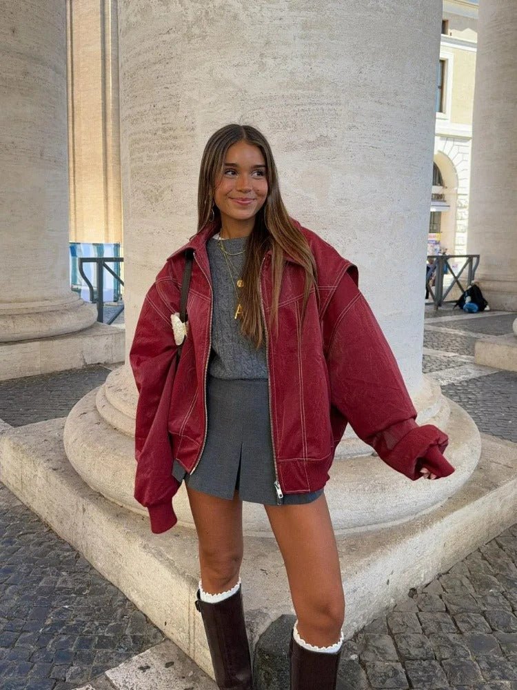 Oversized Faux Leather Bomber Jacket | Relaxed Fit | Vegan Leather | Streetwear Essential