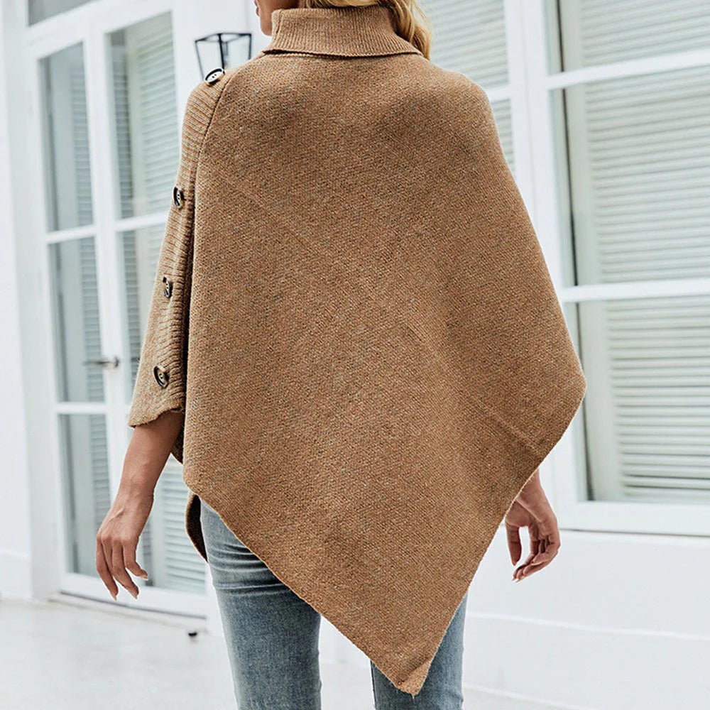 Button-Detail Poncho Sweater | Soft Knit Fabric | Elegant Asymmetrical Design | Fall & Winter Layer