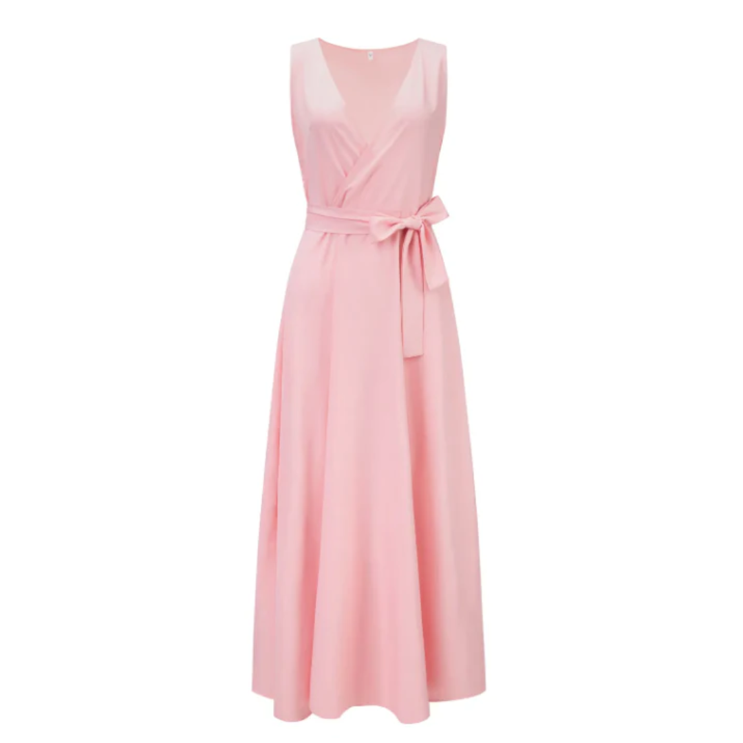Sleeveless Wrap Maxi Dress | Elegant Tie Waist | Flowy Formal Silhouette