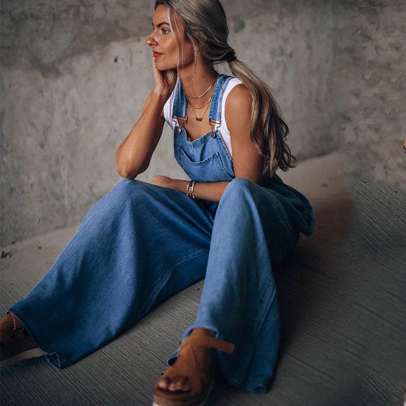 Wide-Leg Denim Overalls | Adjustable Straps | Relaxed Casual Fit