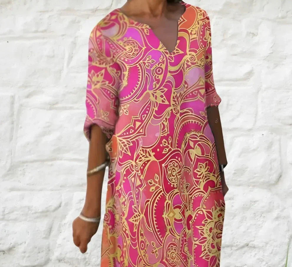 Floral & Butterfly Print Midi Dress | V-Neck | Lightweight Boho Style