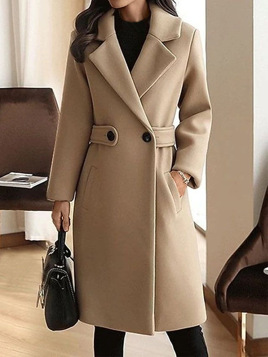 Classic Long Wool-Blend Coat | Elegant Tailored Fit | Winter-Ready | Office to Evening Wear