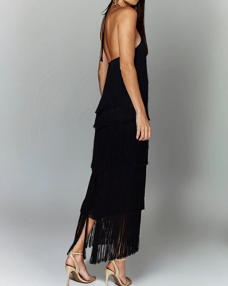 Fringe Halter Maxi Dress | Glamorous Statement Piece | Multicolour