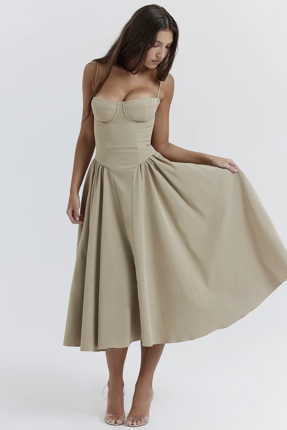 Bustier Midi Dress | Fit-and-Flare Silhouette | Soft Cotton Blend
