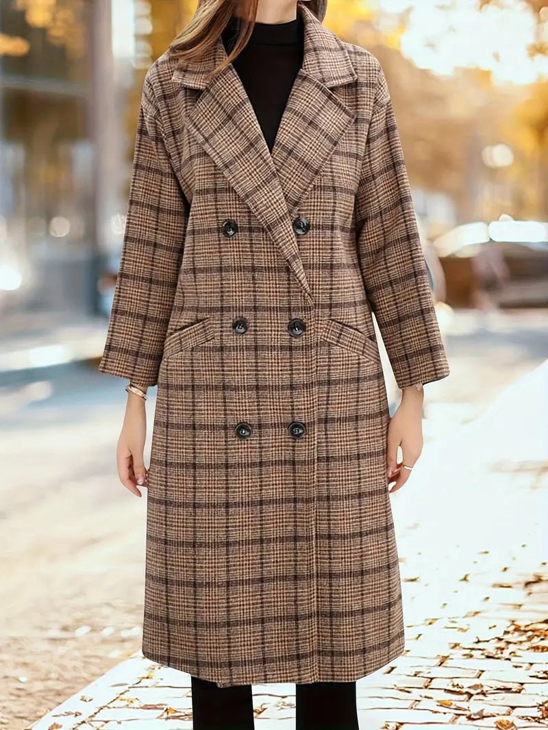 Double-Breasted Plaid Coat | Wool Blend | Timeless Elegance