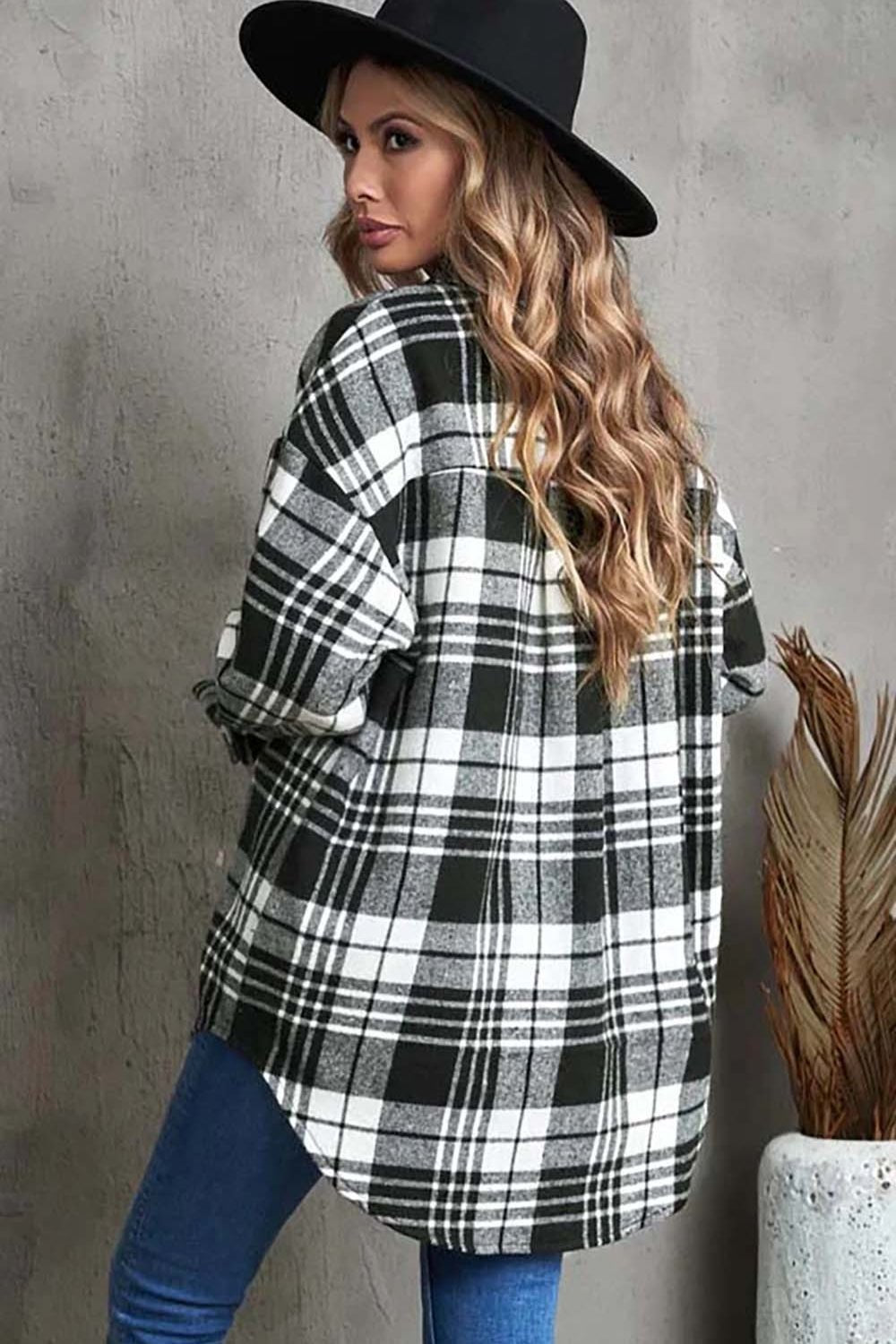 Plaid Button-Down Shacket | Versatile Layering Piece | Polyester Blend | Casual Outerwear