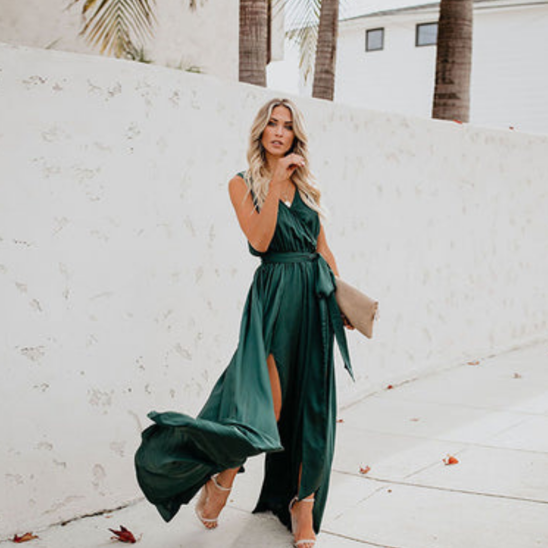 Satin Wrap Maxi Dress | Sleeveless Evening Gown | Side Slit Detail