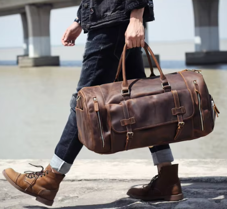 Men’s Leather Duffle Bag | Travel Weekender with Shoulder Strap