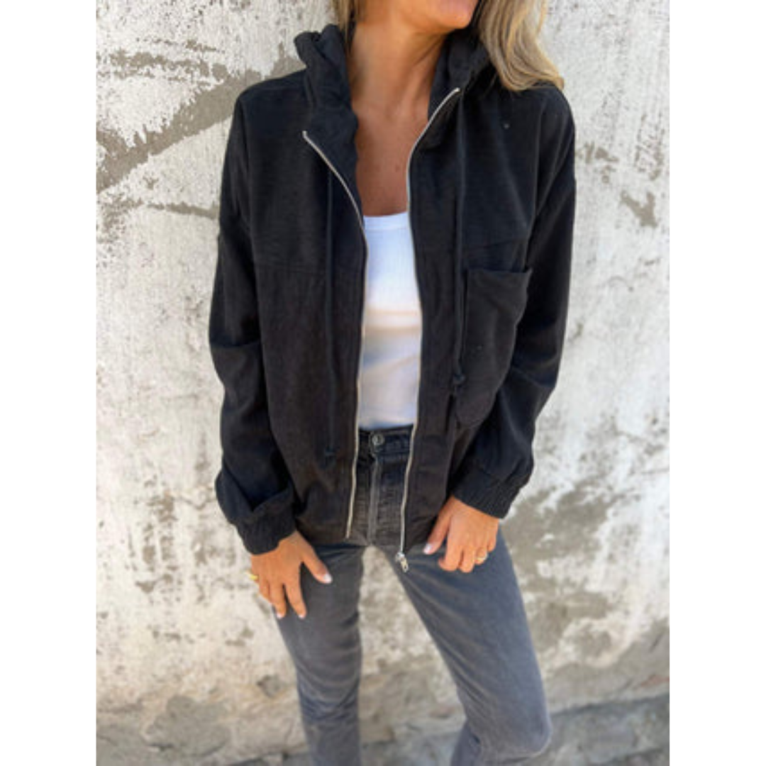 Zip-Up Casual Jacket | Drawstring Waist | Lightweight Cotton Blend