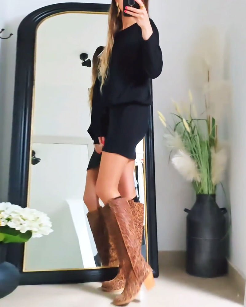 Off-Shoulder Knit Mini Dress | Relaxed Blouson Top | Long Sleeve Pullover