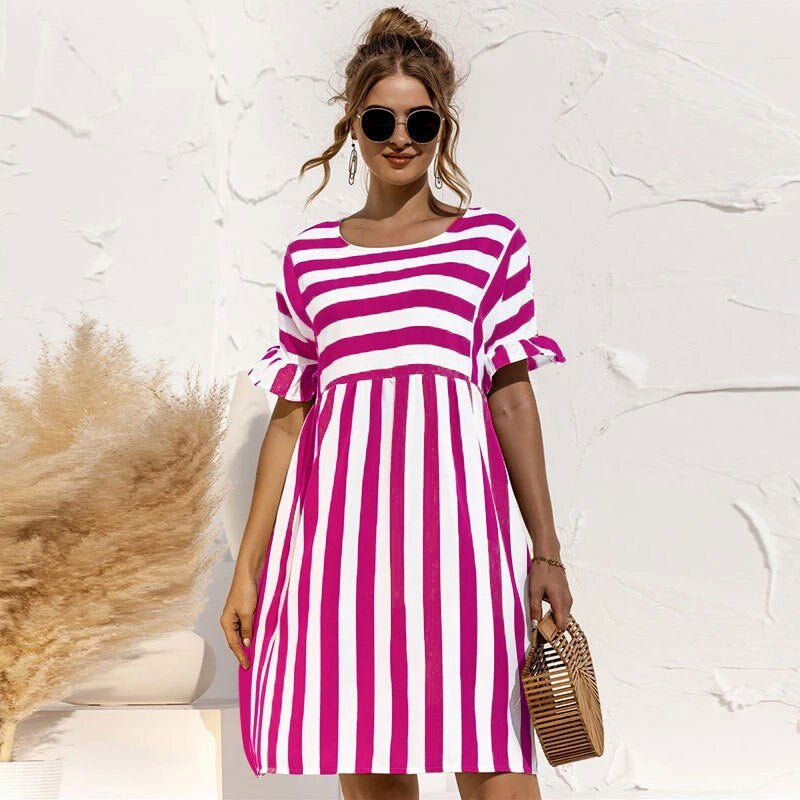 Striped Ruffle Sleeve Dress | Relaxed Fit | Lightweight Cotton