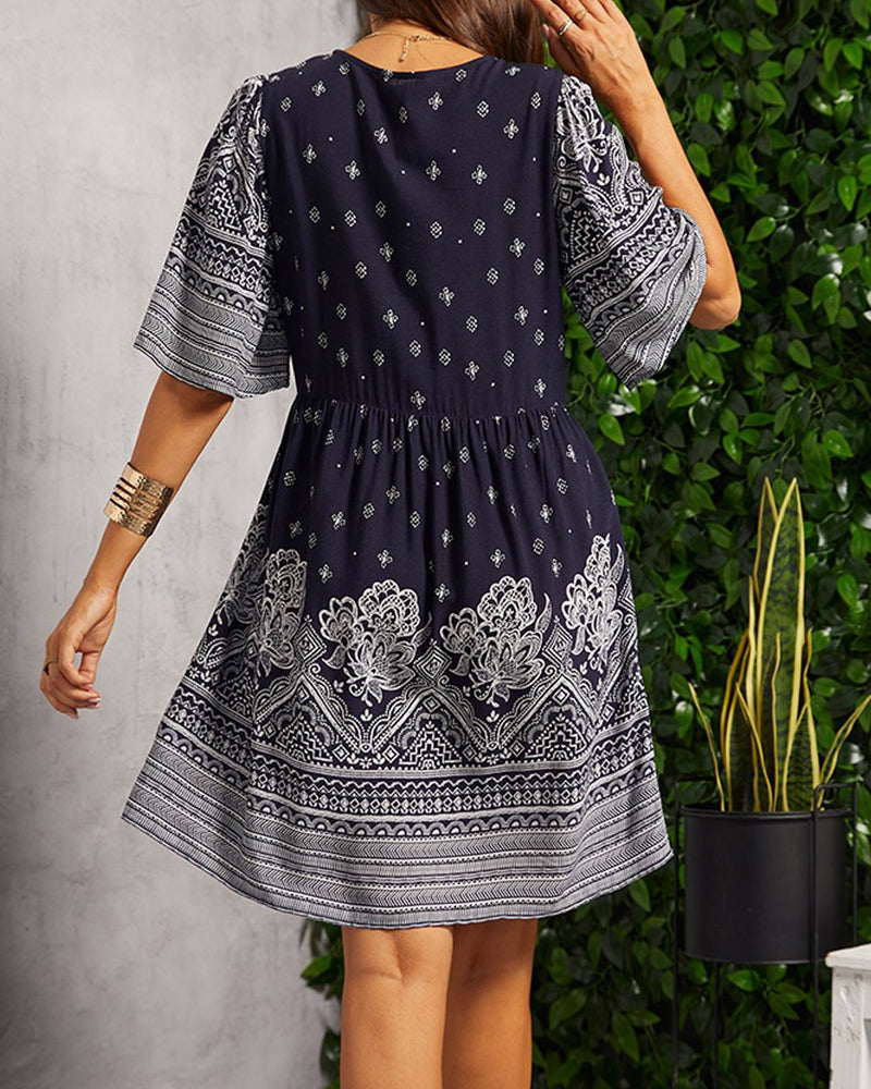 Boho Printed Tunic Dress | V-Neck | Lightweight Summer Fit
