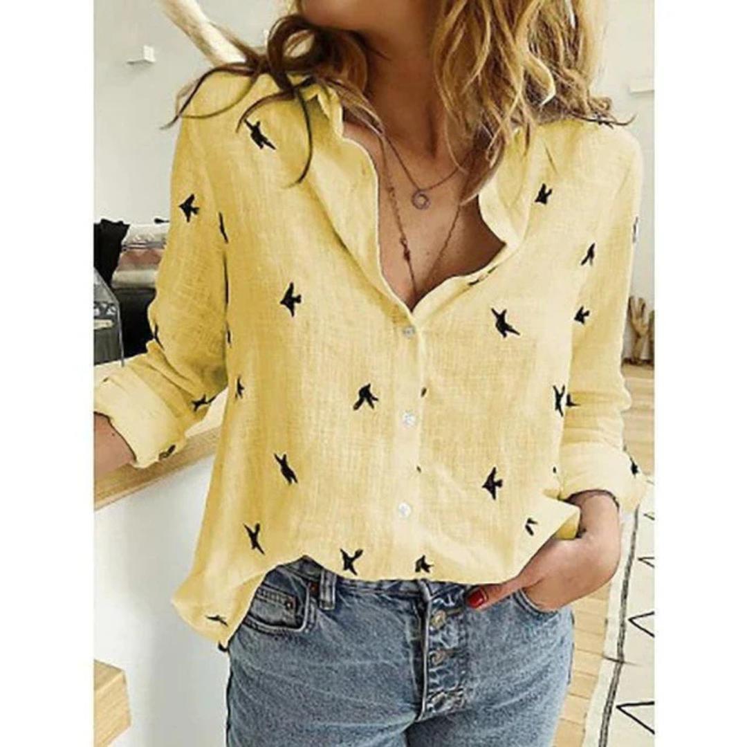 Embroidered Bird Button-Up | Lightweight Cotton Shirt | Relaxed Fit Blouse