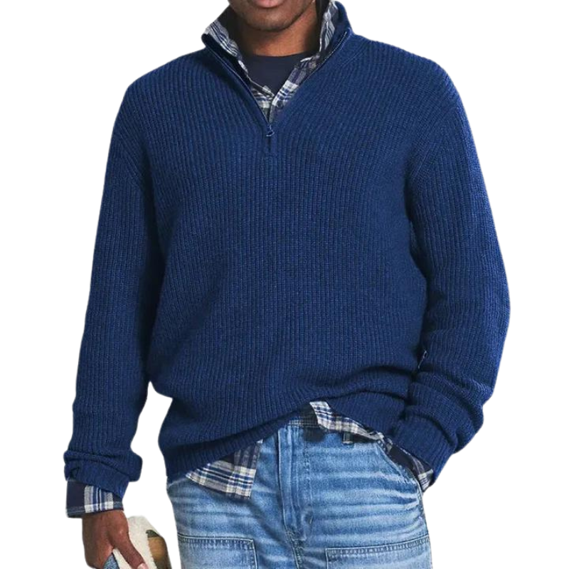 Men’s Quarter-Zip Knit Sweater | Casual Layering Pullover | Ribbed Midweight