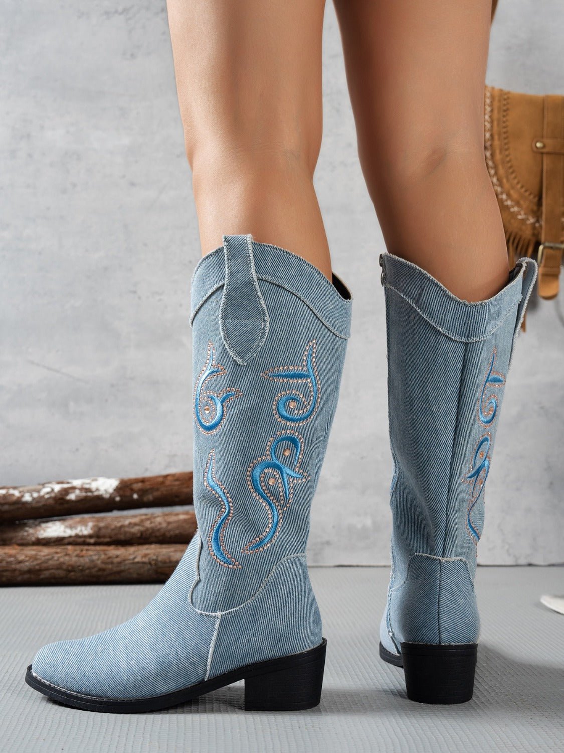 Embroidered Western Cowboy Boots | Faux Leather | Mid-Calf | Boho Style