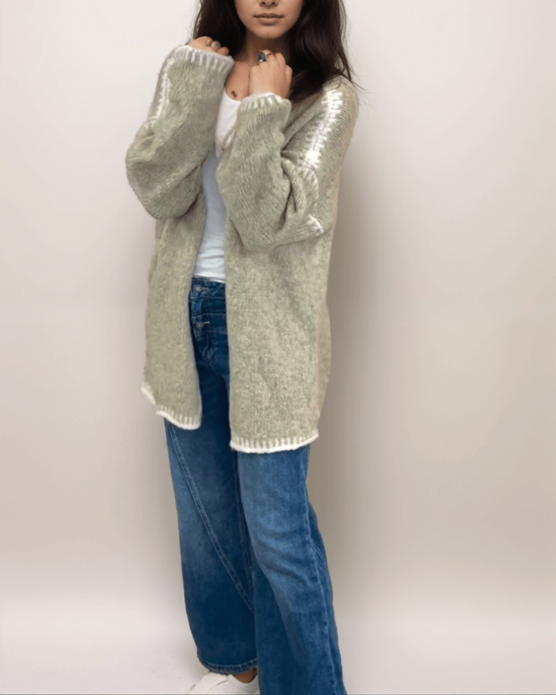 Two-Tone Cozy Cardigan | Khaki | Casual | Wool Blend