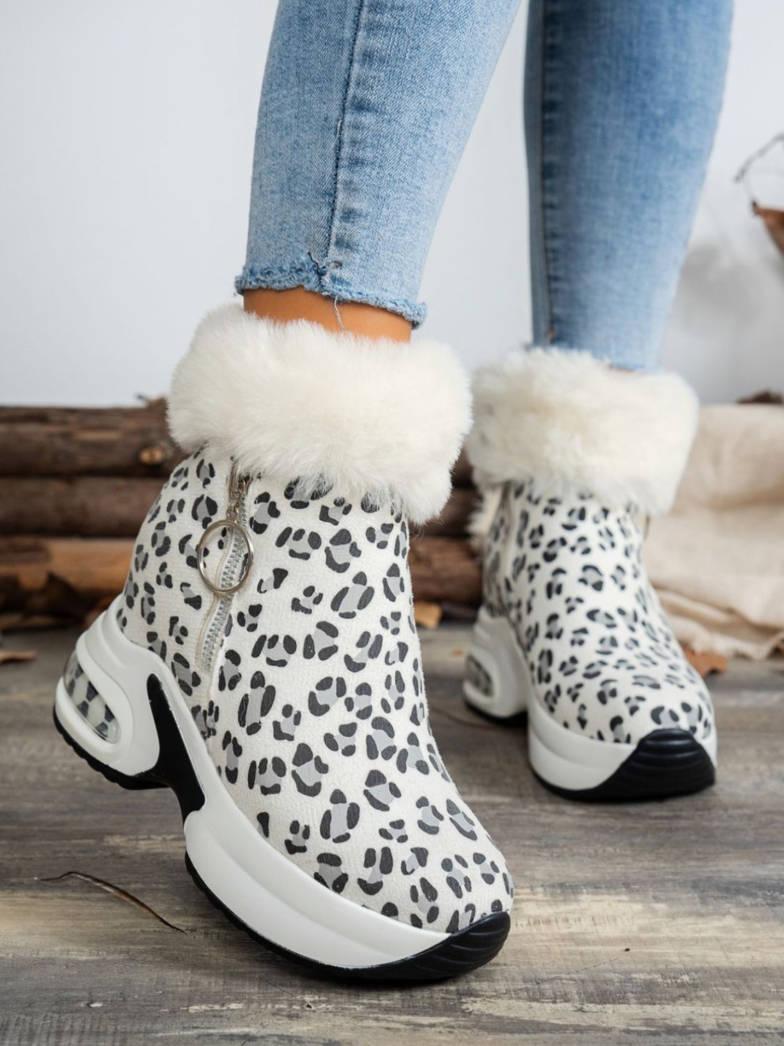 Leopard Print Fur-Lined Ankle Boots | Warm & Stylish | Winter-Ready