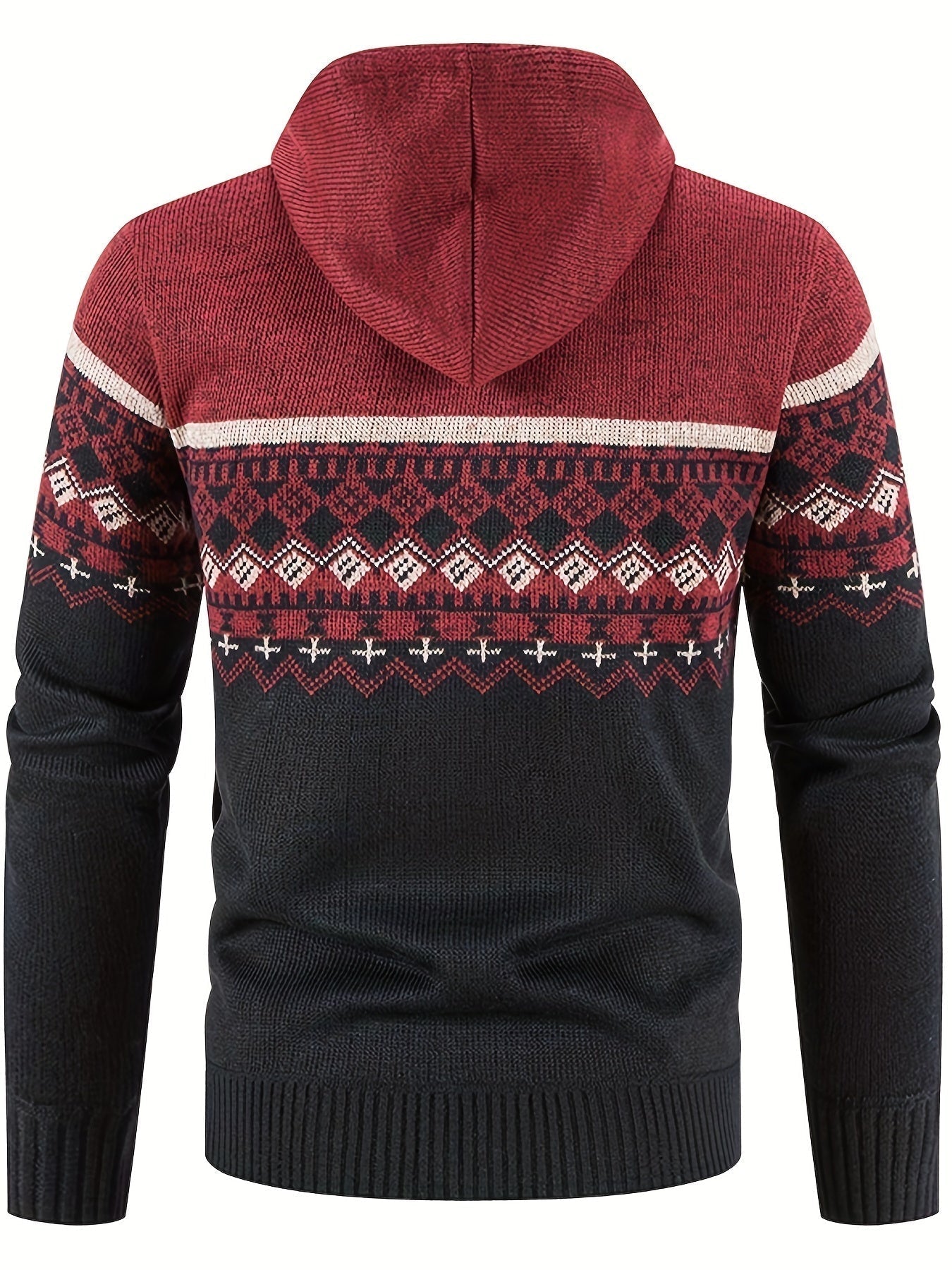 Men’s Zip-Front Knit Hoodie Jacket | Nordic Pattern | Casual Cold-Weather Layer