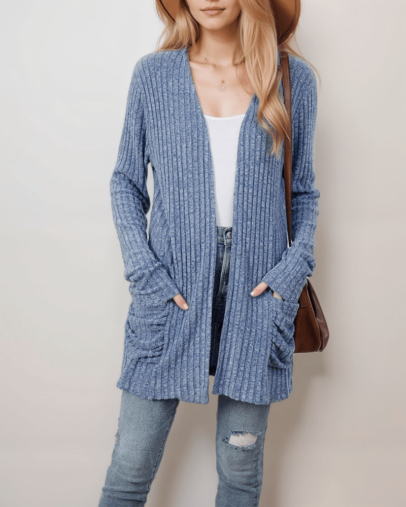 Relaxed Ribbed Cardigan | Multicolour | Polyester Blend | Lightweight Comfort