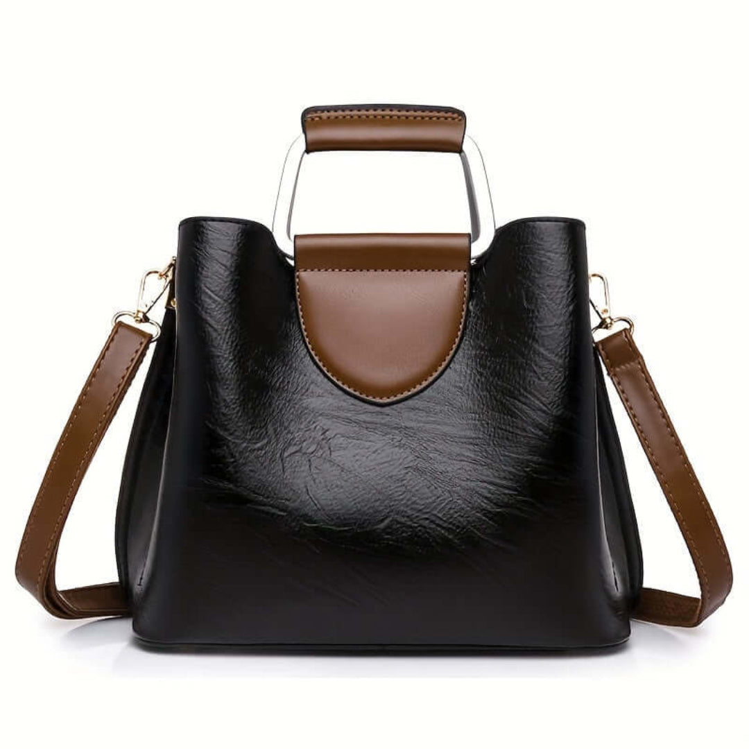 Structured Handbag with Contrast Trim | Vegan Leather | Dual Carry Tote