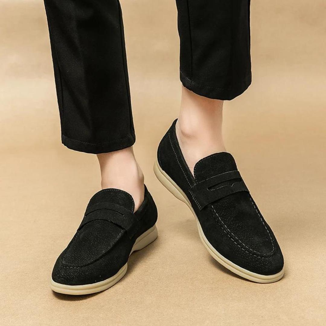 Men’s Suede Penny Loafers | Slip-On Comfort Dress Shoes | Lightweight Rubber Sole