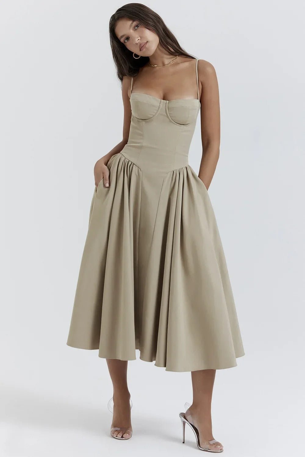 Bustier Midi Dress | Fit-and-Flare Silhouette | Soft Cotton Blend