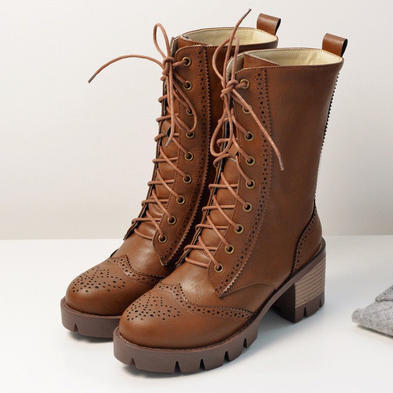 Chunky Heel Lace-Up Boots | Durable Design | Faux Leather | Everyday Wear