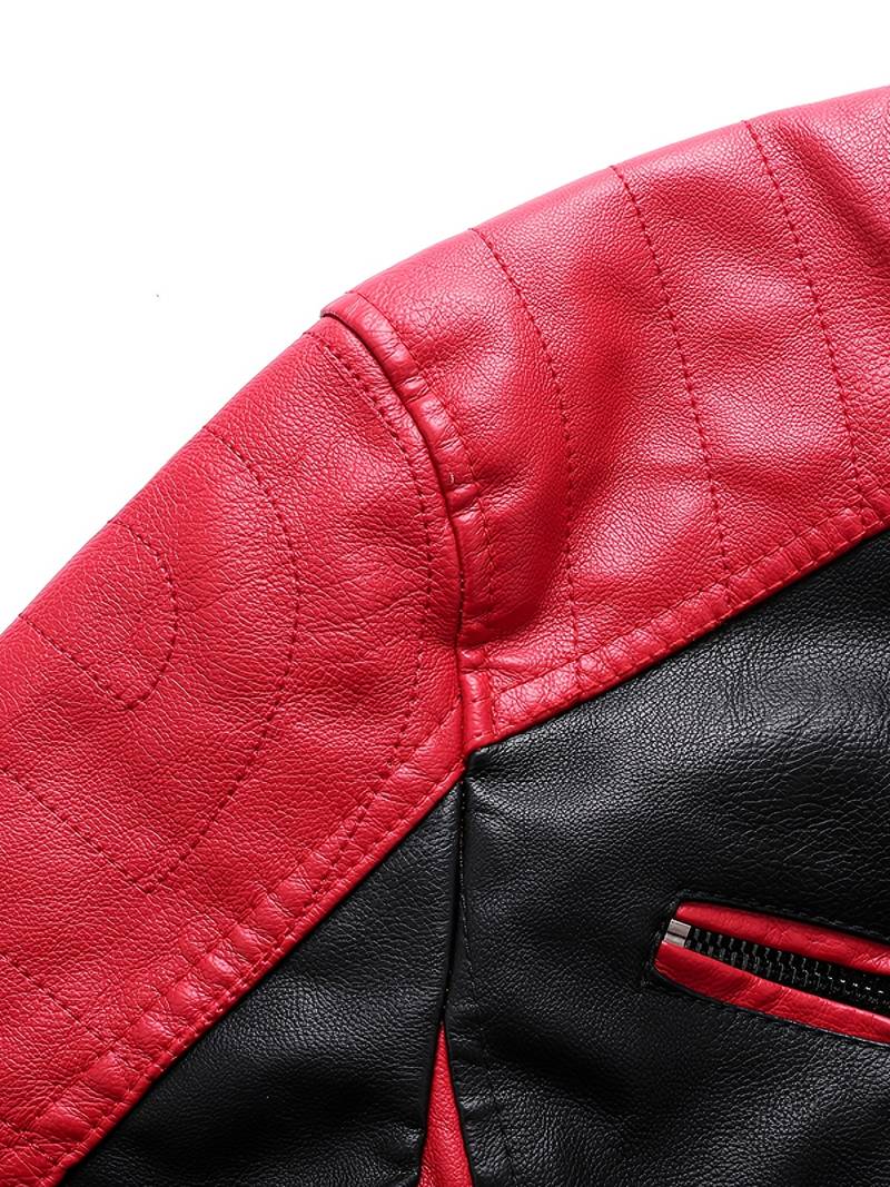 Moto-Inspired Faux Leather Jacket | Colour-Block Design | Slim Fit | Statement Outerwear