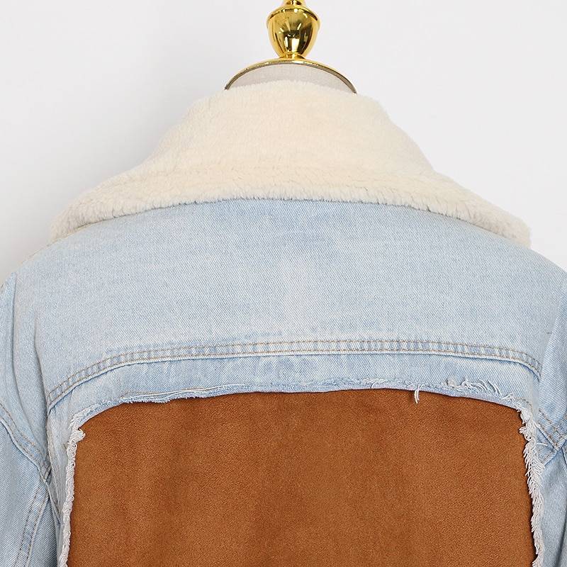 Colourblock Denim Jacket with Sherpa Lining | Cropped Fit | Winter Casual Style