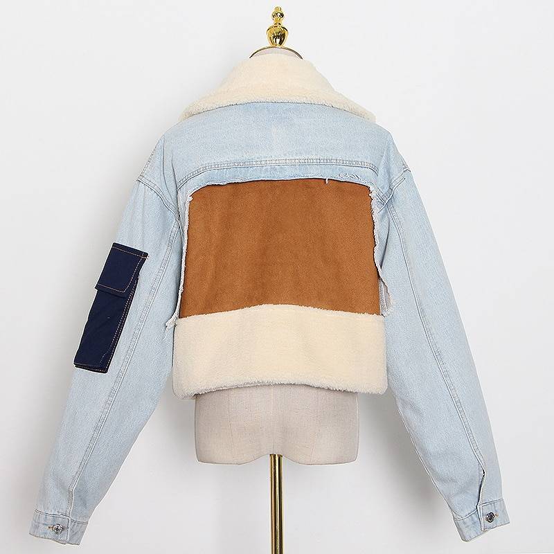 Colourblock Denim Jacket with Sherpa Lining | Cropped Fit | Winter Casual Style