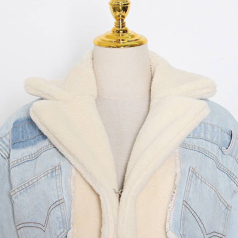 Colourblock Denim Jacket with Sherpa Lining | Cropped Fit | Winter Casual Style