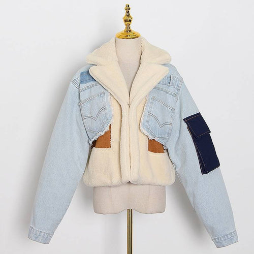 Colourblock Denim Jacket with Sherpa Lining | Cropped Fit | Winter Casual Style