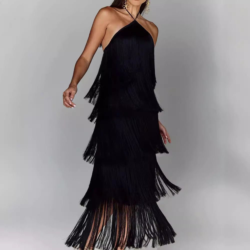 Fringe Halter Maxi Dress | Glamorous Statement Piece | Multicolour