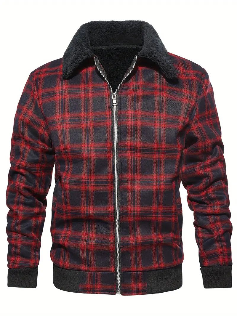 Men's Plaid Bomber Jacket | Sherpa Collar | Warm Lined | Casual Fall Style