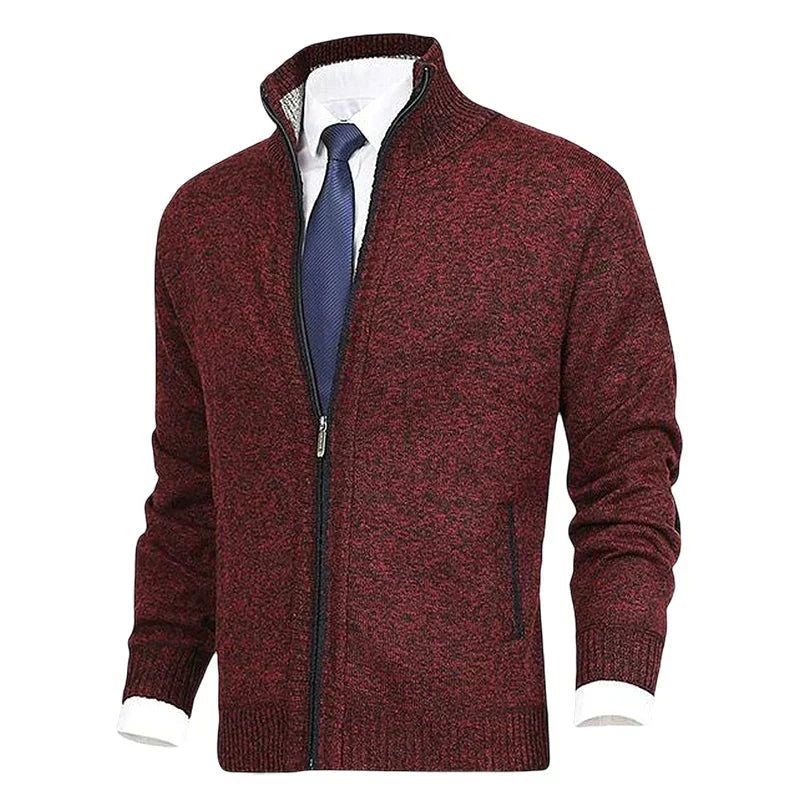 Men’s Full-Zip Textured Knit Jacket | Stand Collar Sweater Jacket | Smart-Casual Layering Piece