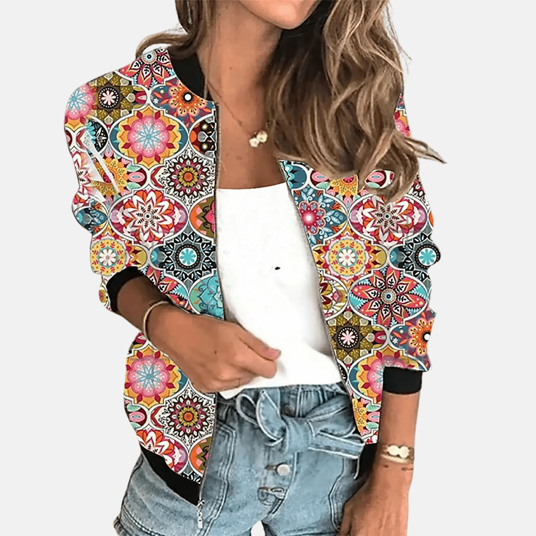 Women's Floral Bomber Jacket | Lightweight Zip-Up with Botanical Print | Casual Layer for Transitional Weather