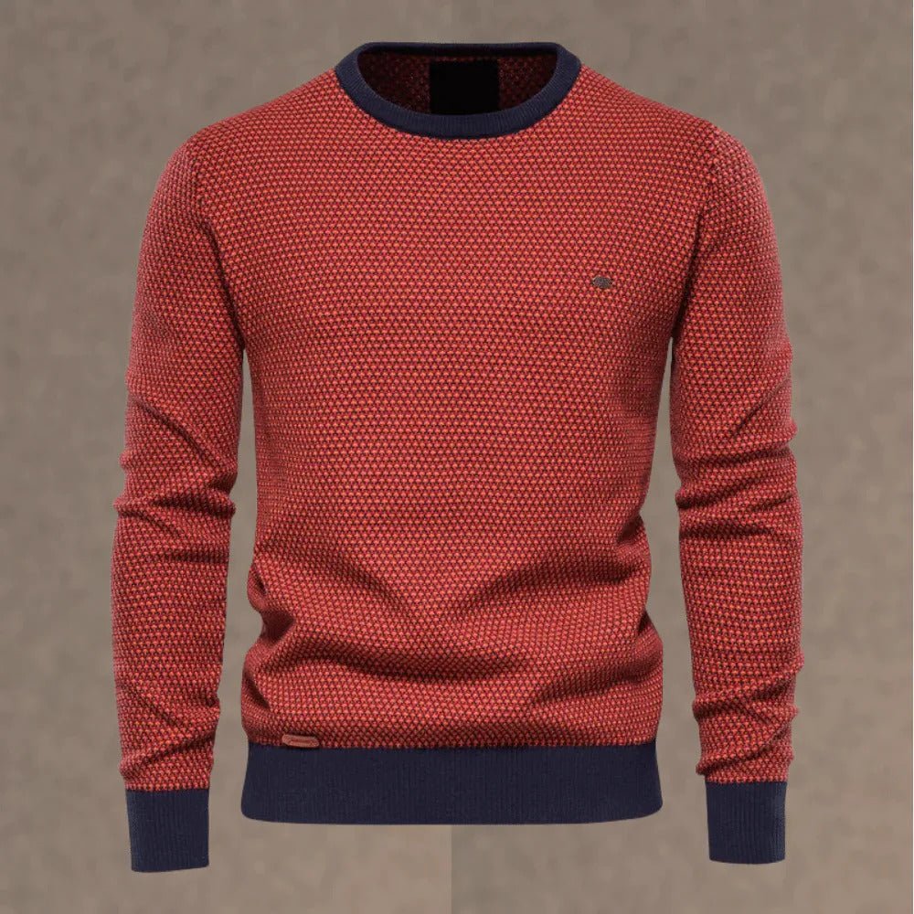 Textured Knit Crewneck Sweater | Contrasting Trim | Soft Cotton Blend | Smart Casual