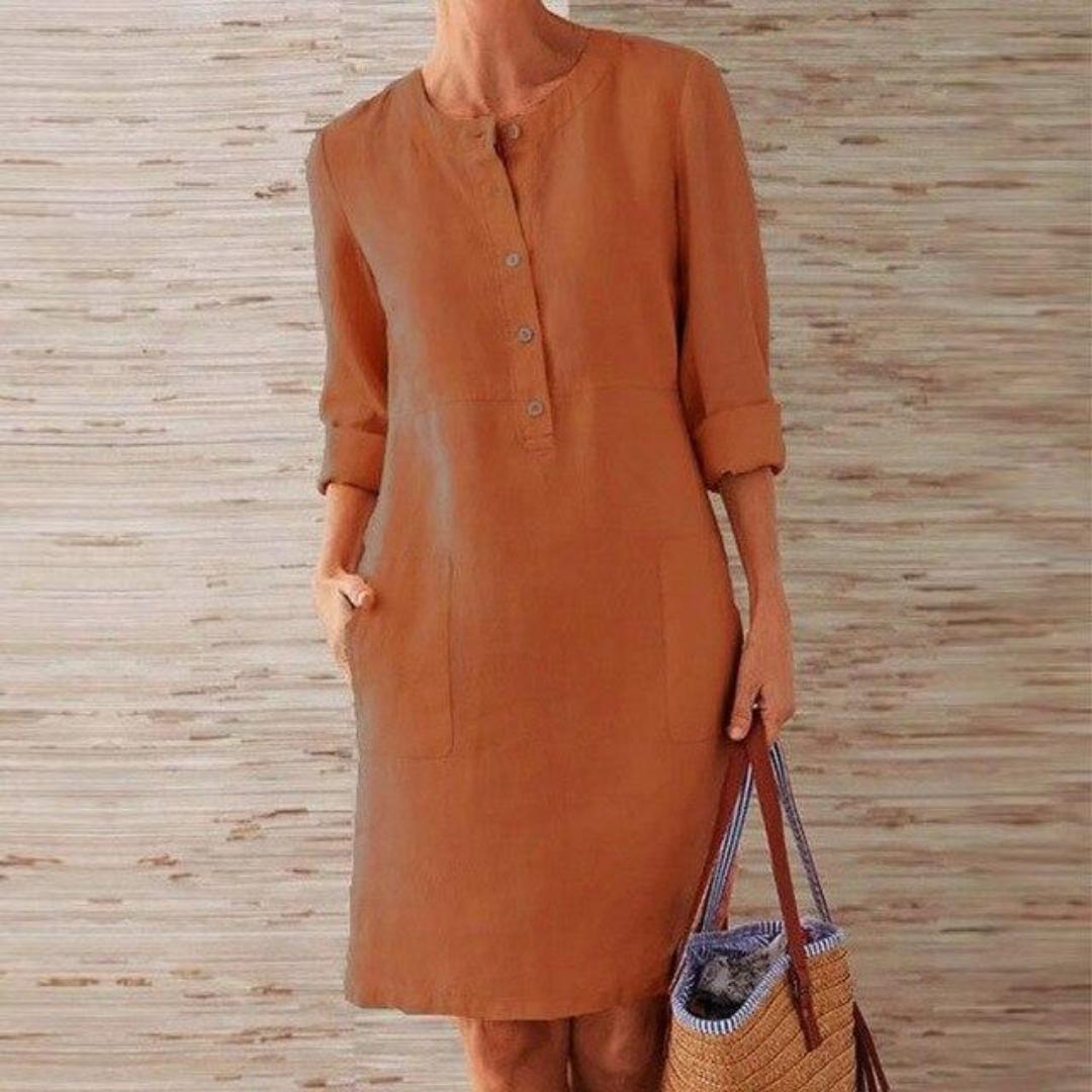 Women's Linen Blend Tunic Dress | Lightweight Casual Day Dress | Relaxed Fit with Pockets