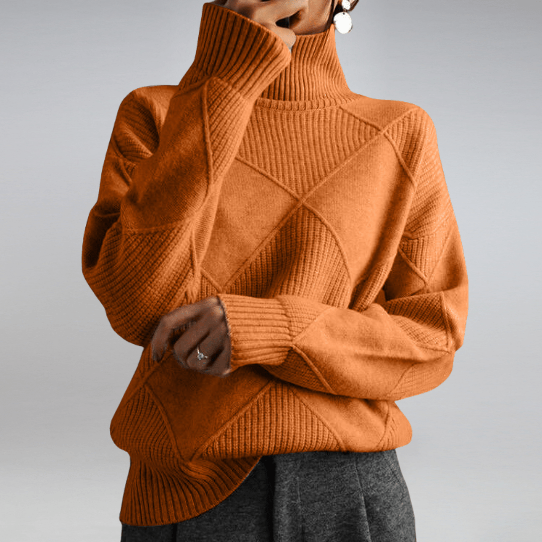 Diamond Knit Sweater | Ribbed Mock Neck & Oversized Drop Shoulder Fit