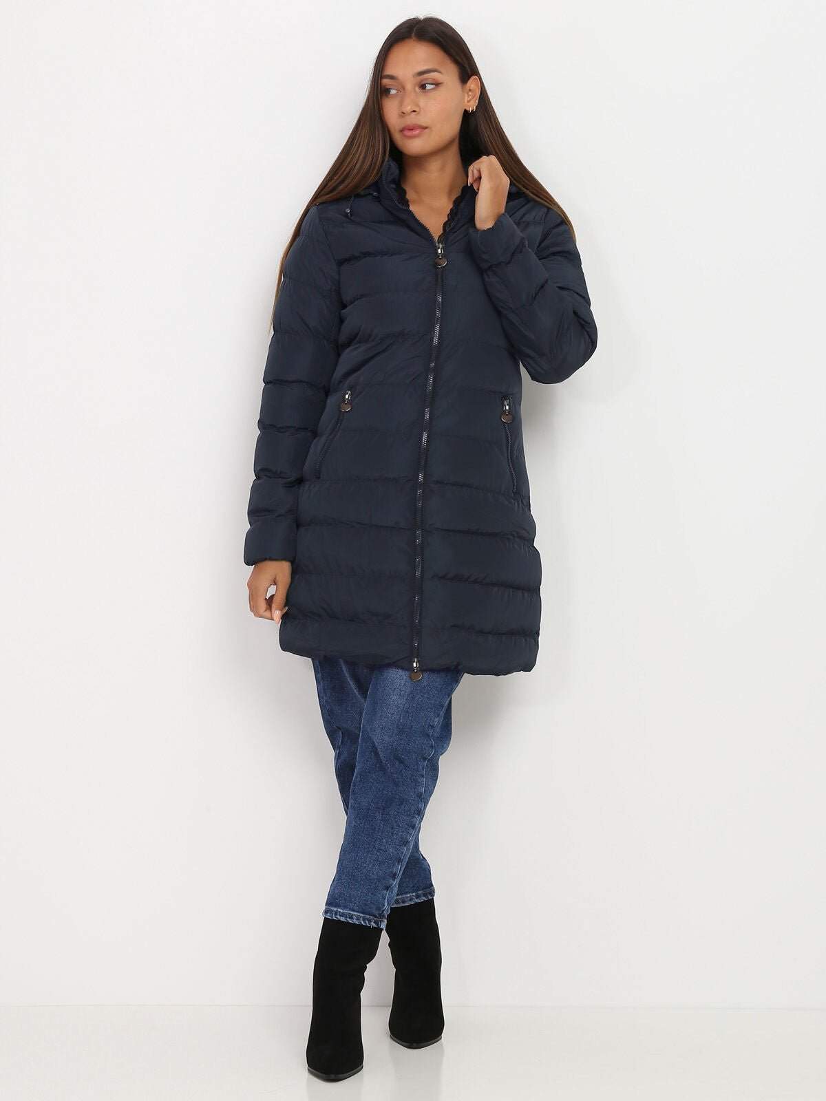 Long Hooded Puffer Coat | Water-Resistant | Polyester Fill | Winter Comfort