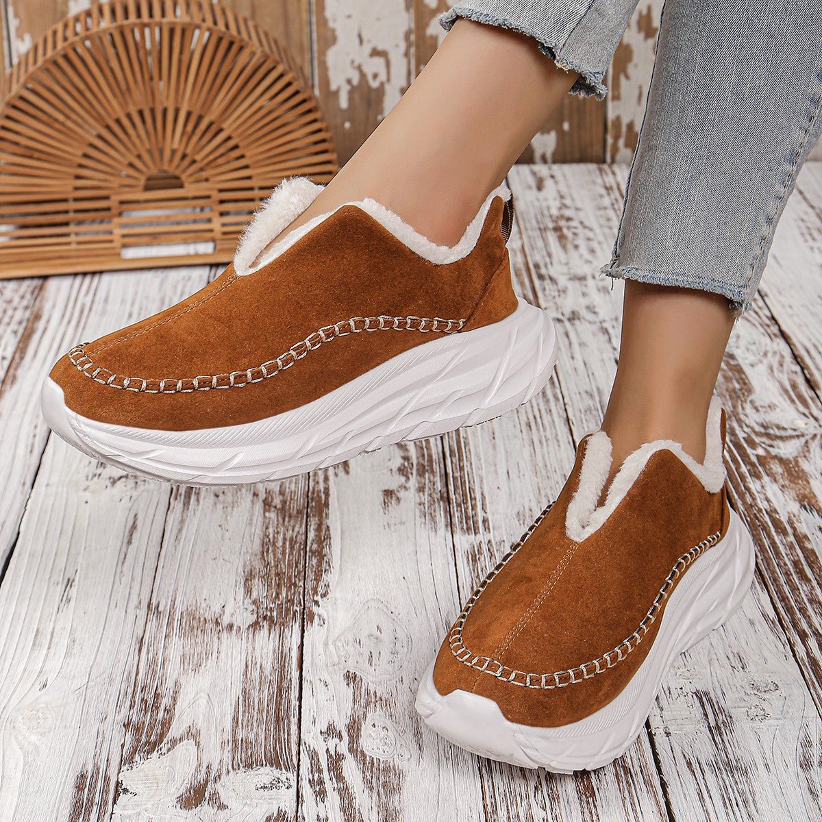 Cozy Slip-On Sneakers | Faux Suede Upper | Plush Lining | Casual Comfort