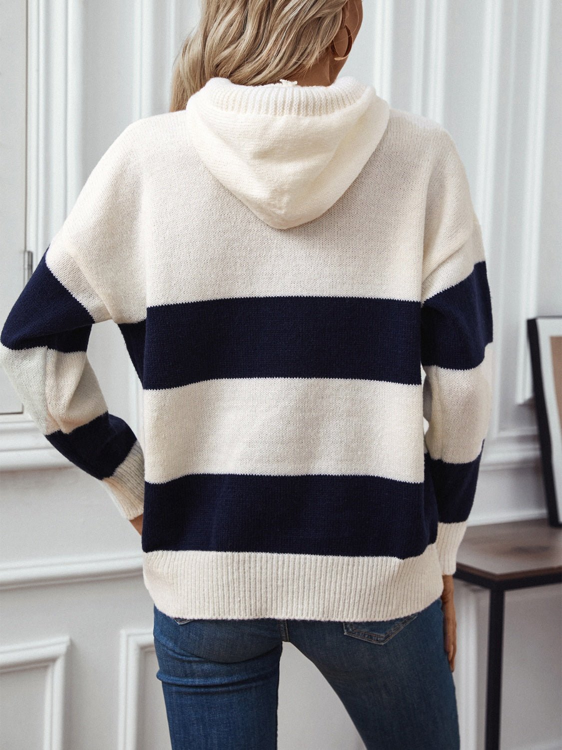 Striped Knit Hoodie Sweater | Casual Pullover Design | Soft and Cozy | Relaxed Fit