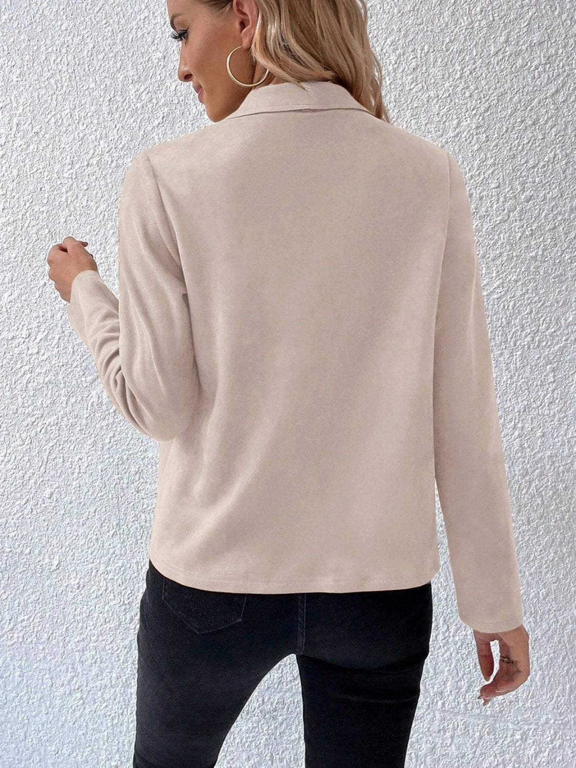 Draped Faux Suede Jacket | Lightweight & Chic | Open-Front Design | Versatile Layer