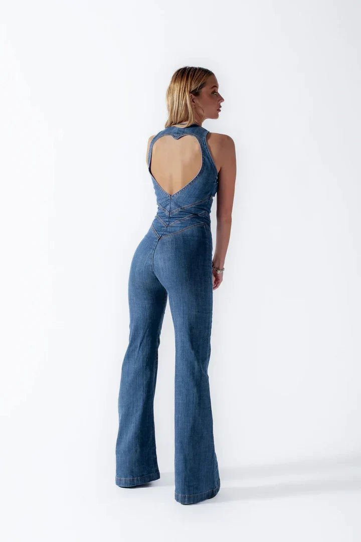 Sleeveless Denim Jumpsuit | Zip Front | Curve-Hugging Fit