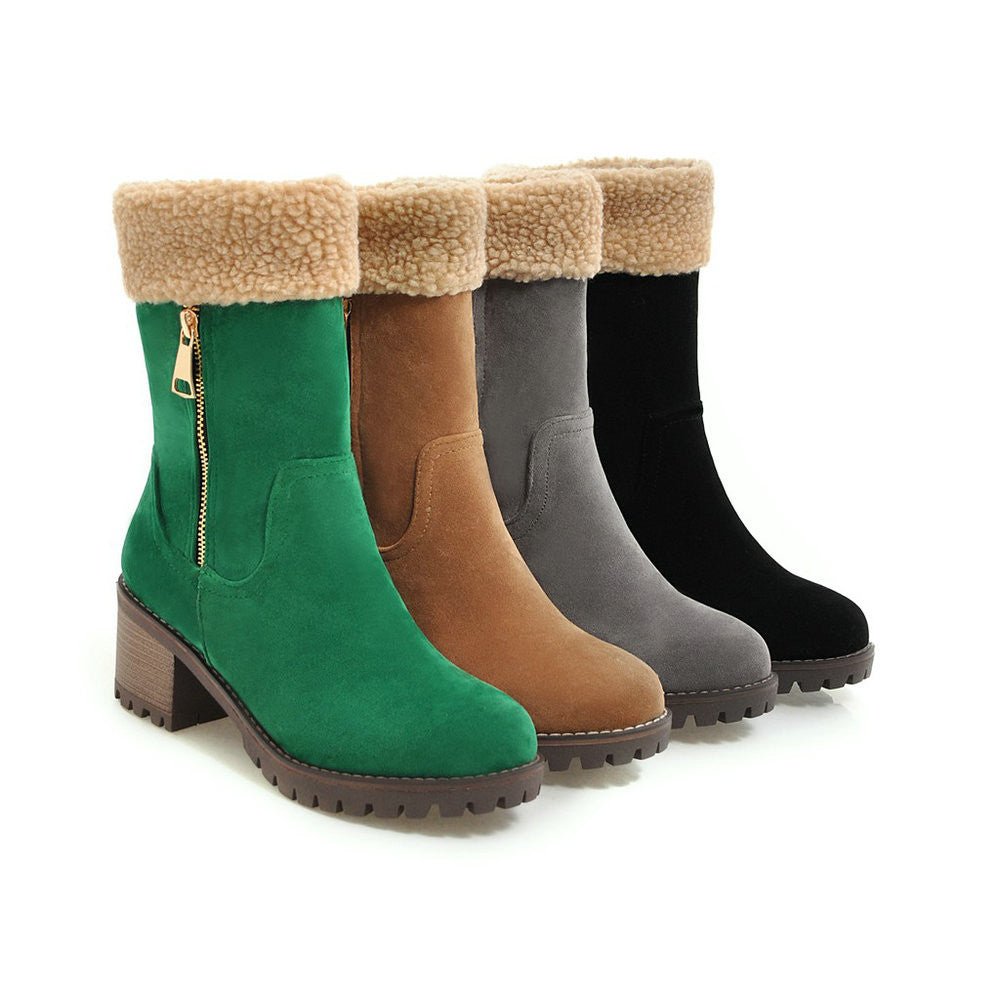 Faux Suede Ankle Boots with Fur Cuff | Warm Lining | Block Heel | Winter Essentials