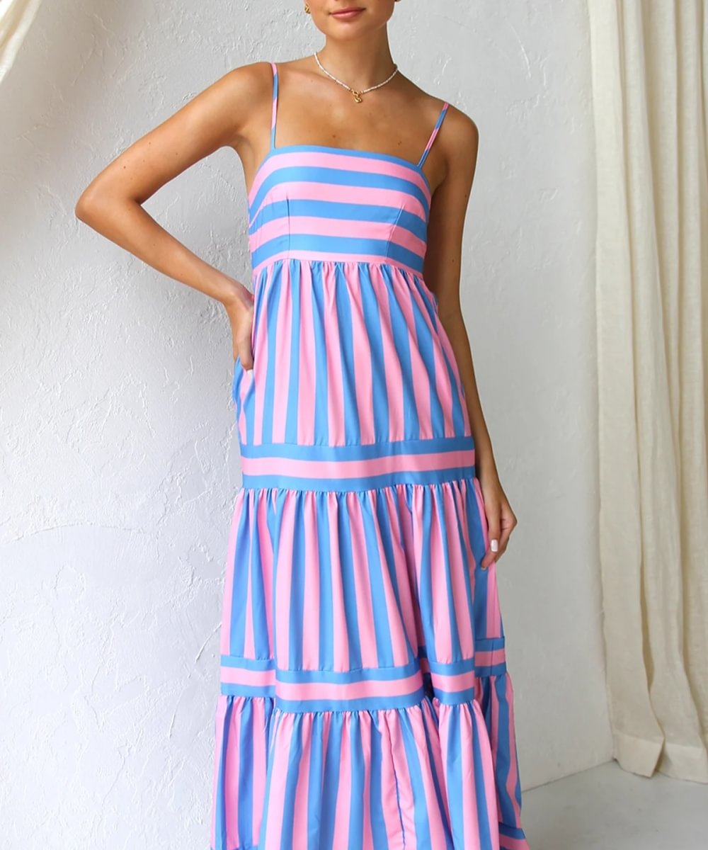 Striped Tiered Maxi Dress | Adjustable Straps | Cotton-Blend Sundress