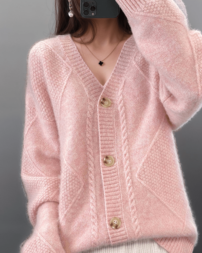 Soft Cable Knit Cardigan | Pink | Casual | Cotton-Acrylic Blend